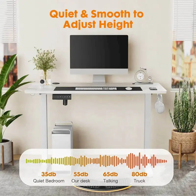 White & Black Electric Height-Adjustable Standing Desk, Sit-to-Stand, 55" x 24", 1-Person