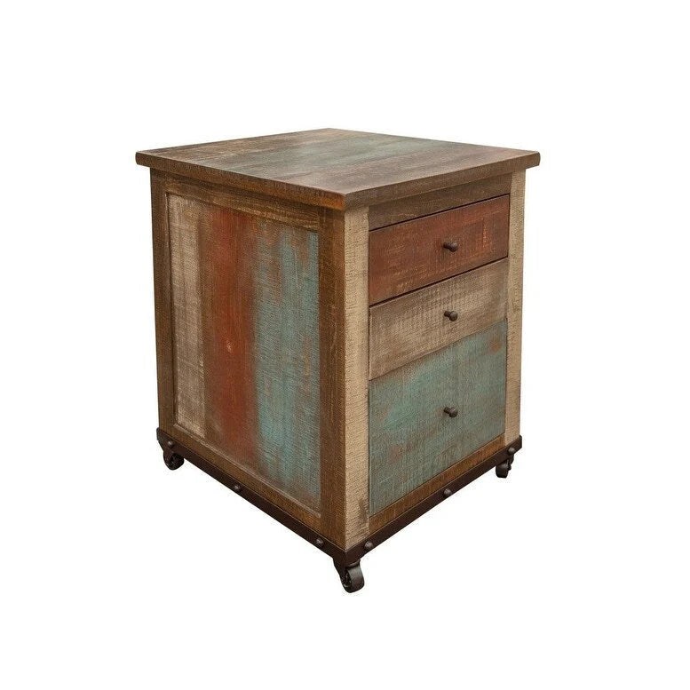 Multi-Color Distressed 3-Drawer File Cabinet – Legal Size
