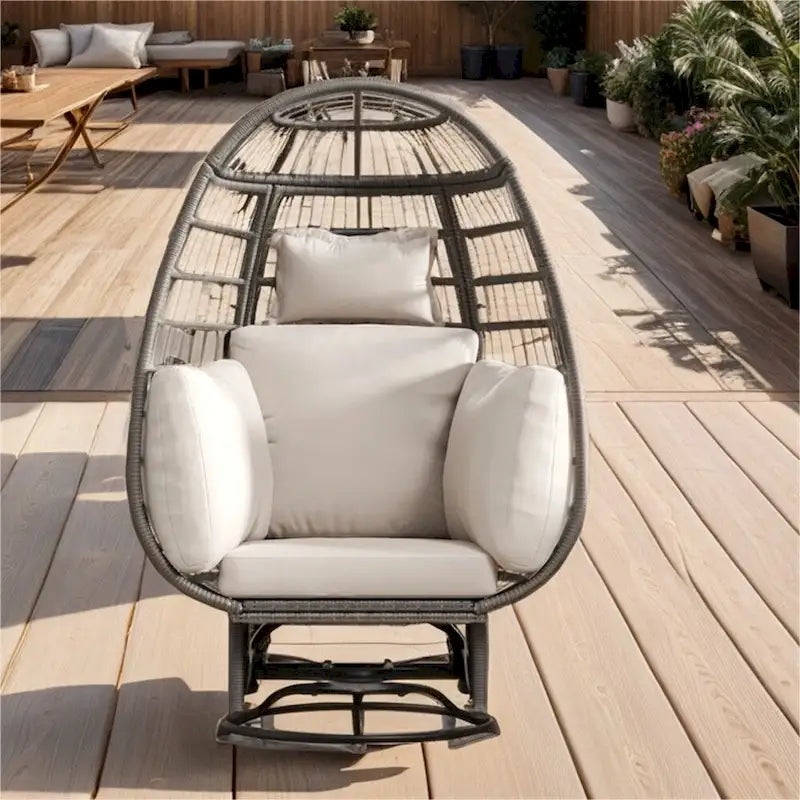 Natural/Grey/Beige Rattan Swivel Rocking Egg Chair with Cushions, 1-Seat