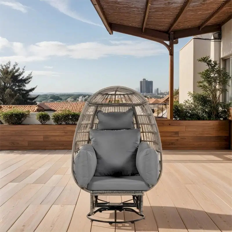 Natural/Grey/Beige Rattan Swivel Rocking Egg Chair with Cushions, 1-Seat