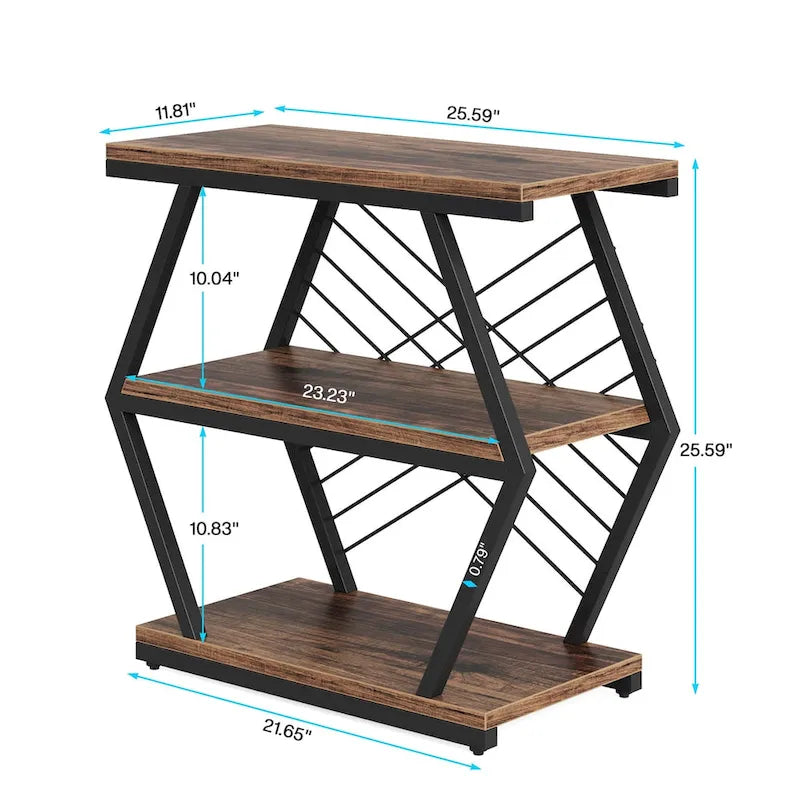 Brown / Natural 3-Tier Side Table with Metal Frame, Single Use