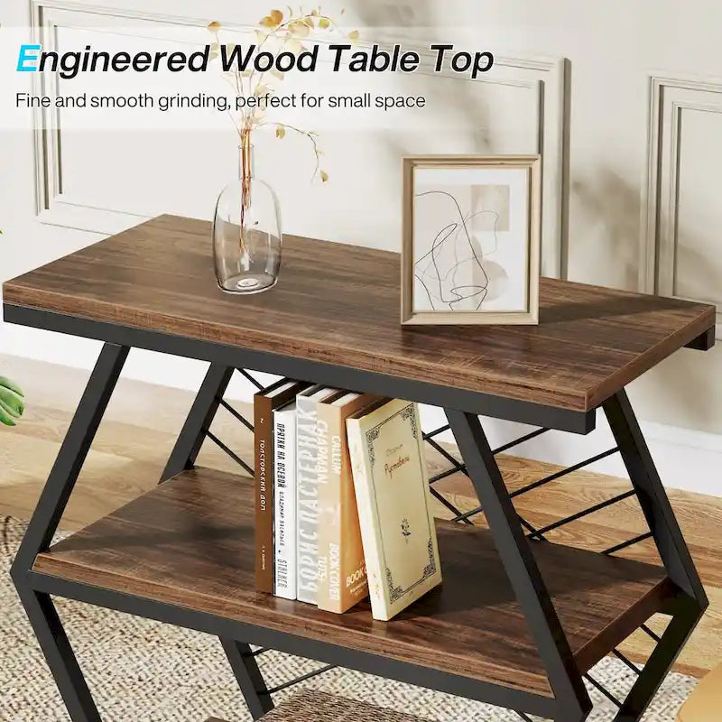 Brown / Natural 3-Tier Side Table with Metal Frame, Single Use