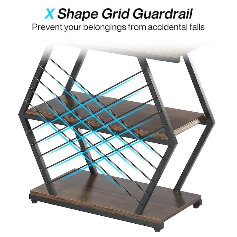 Brown / Natural 3-Tier Side Table with Metal Frame, Single Use