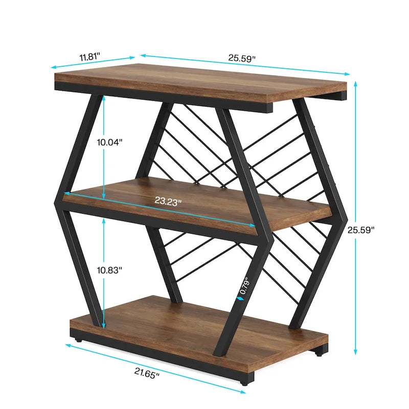 Brown / Natural 3-Tier Side Table with Metal Frame, Single Use