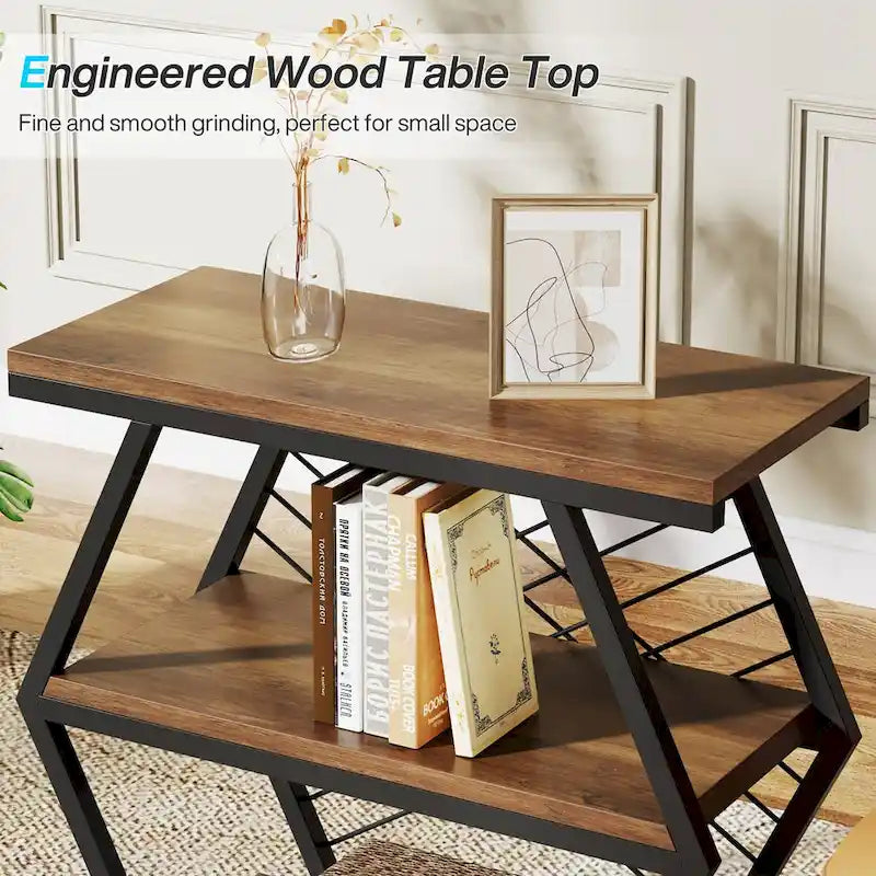 Brown / Natural 3-Tier Side Table with Metal Frame, Single Use