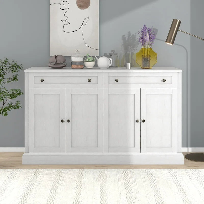 Antique White Sideboard Buffet Cabinet with 2 Drawers & 4 Doors – 1 Person Assembly