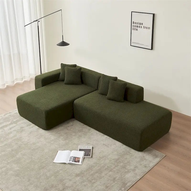 Green / Beige / Orange Modular L-Shape Sectional Sofa with Chaise, Seats 5