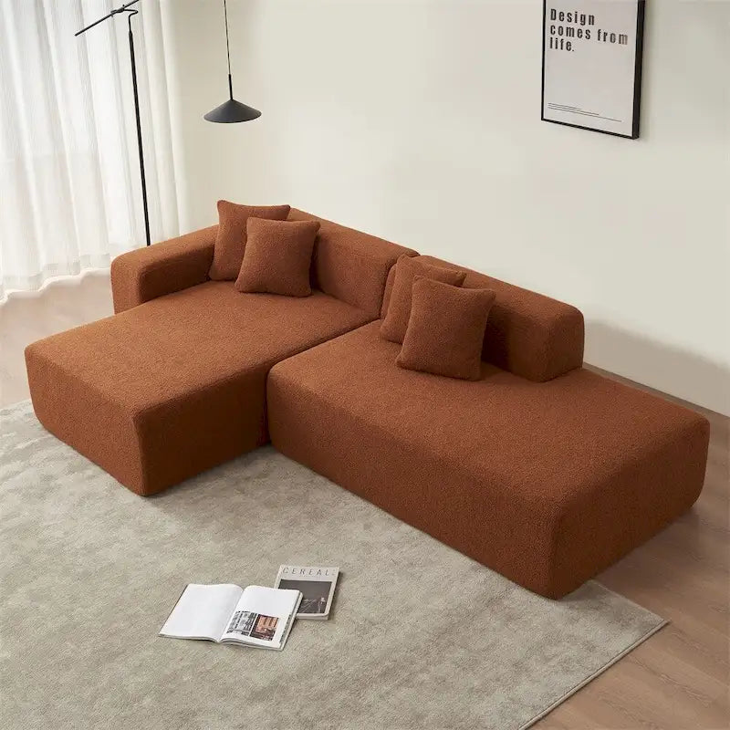Green / Beige / Orange Modular L-Shape Sectional Sofa with Chaise, Seats 5