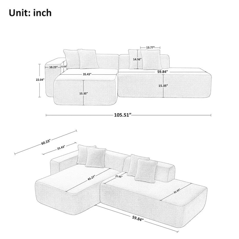 Green / Beige / Orange Modular L-Shape Sectional Sofa with Chaise, Seats 5