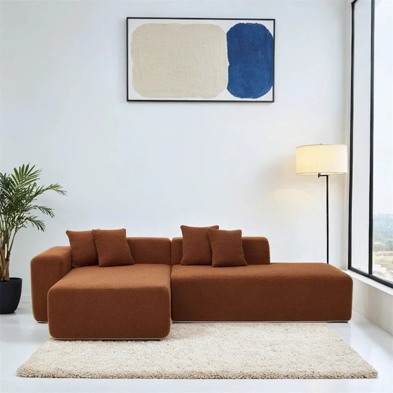 Green / Beige / Orange Modular L-Shape Sectional Sofa with Chaise, Seats 5