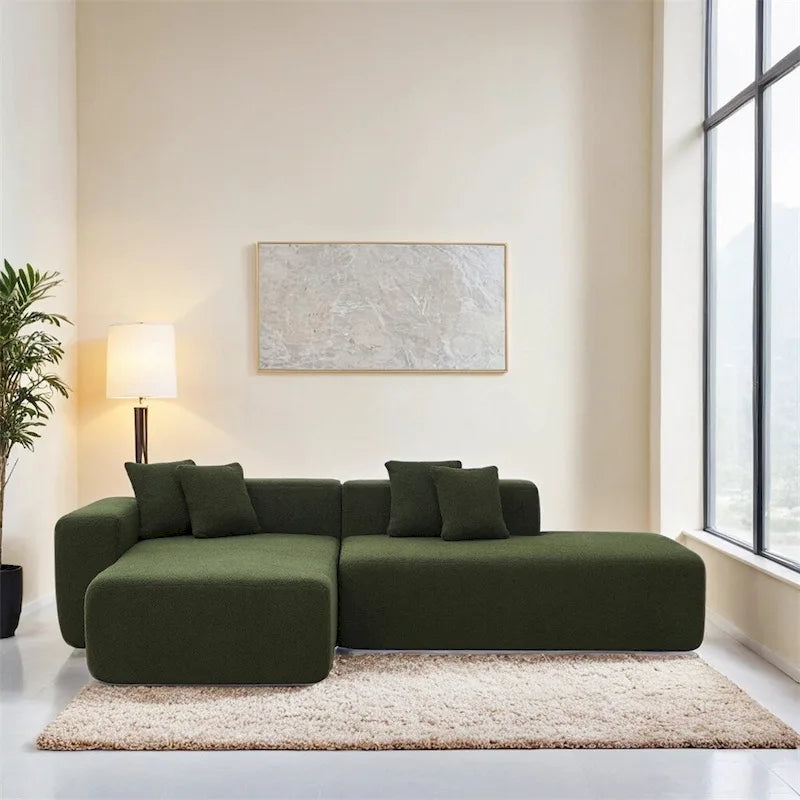 Green / Beige / Orange Modular L-Shape Sectional Sofa with Chaise, Seats 5