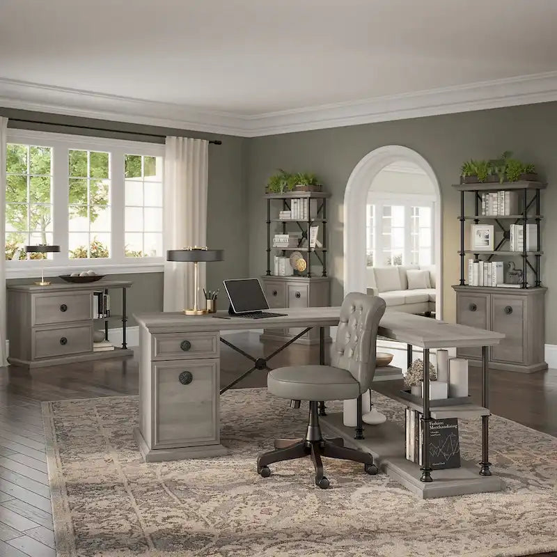 Driftwood Gray 60" Writing Desk with 2 Bookcases, 1-Person Home Office Set