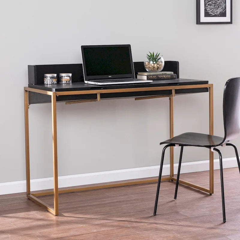 Black Flip-Top Writing Desk with Storage, Single-Person