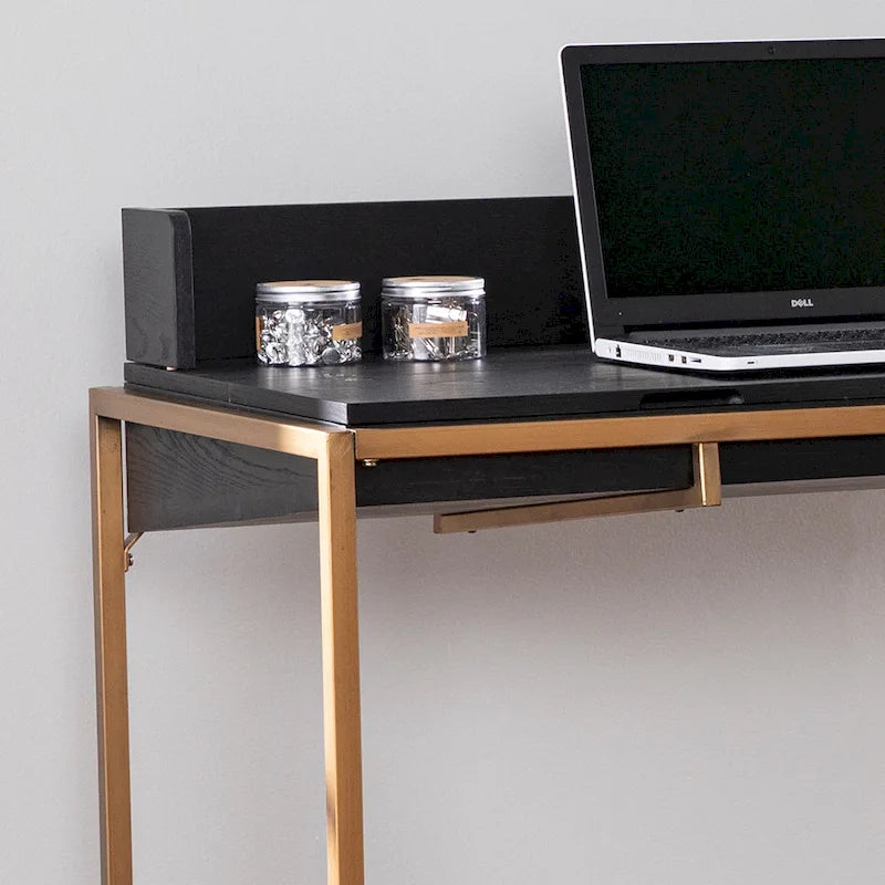 Black Flip-Top Writing Desk with Storage, Single-Person