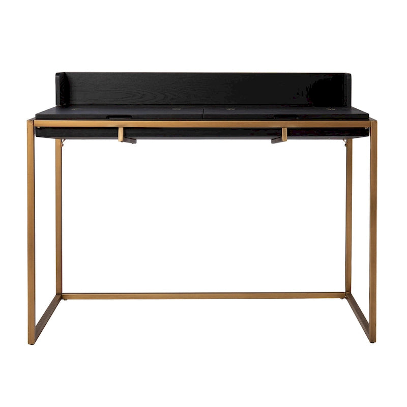 Black Flip-Top Writing Desk with Storage, Single-Person