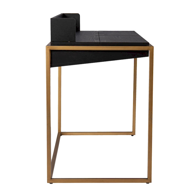 Black Flip-Top Writing Desk with Storage, Single-Person