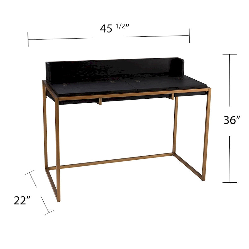 Black Flip-Top Writing Desk with Storage, Single-Person